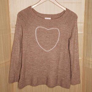LC Lauren Conrad Womens Tan Pale Pink Heart Shimmer Sweater Large